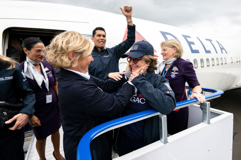 Christine Marchand-Pardo is always the first to greet the veterans at the top of the Aviramp